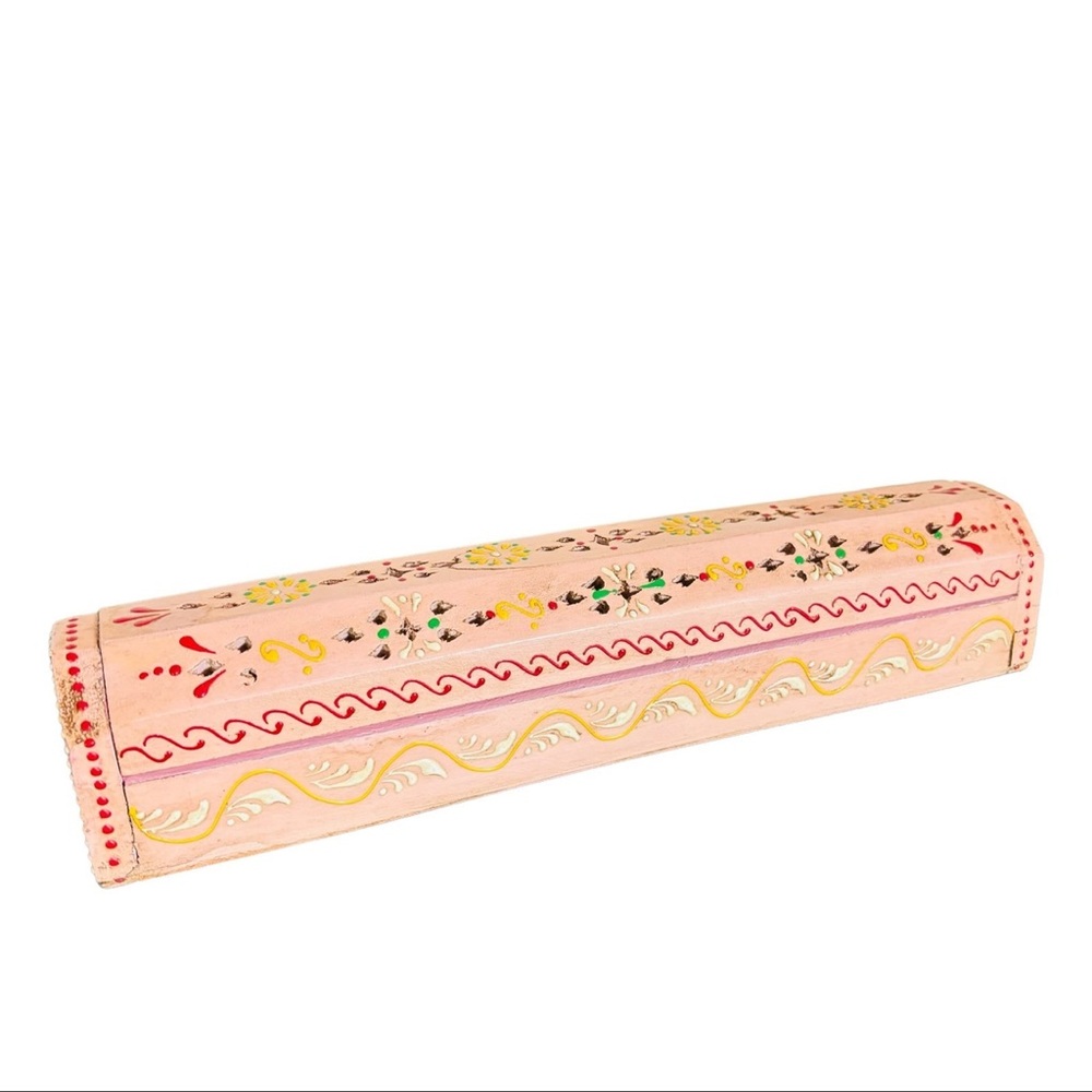 Handcrafted Pink Embroidered Coffin Incense Burner Box